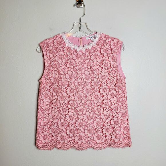 Pink Lace Sleeveless Top Dimple Hsu S Cottagecore Floral Scallop Edge Blouse - Picture 1 of 15